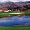 A view over the water of a hole at Vintner's Golf Club.