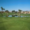 A view of green with water coming into play at Desert Falls Country Club