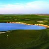 A view of two greens with water coming into play from The Reserve at Spanos Park.