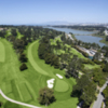 Aerial view of the par-5 16th hole at Olympic Club - Lake course