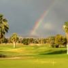A rainbow view over the practice putting area at Rivers Edge Golf Course