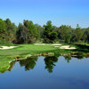 A view over the water of the 17th green at Zaharias Course from Industry Hills Golf Club at Pacific Palms Resort