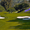 A green view with bunkers on sides at Pala Mesa Resort