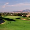 A view of green #12 surrounded by bunkers at Callippe Preserve Golf Course.