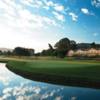 A view of green surrounded by water at Temecula Creek Inn Golf Resort