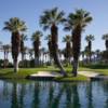 A view of a green with water and bunkers coming into play from Valley at Marriott's Desert Springs Resort.