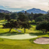 A view of a hole flanked by bunkers at Oaks North Golf Course.