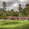 A view of the clubhouse and practice area at Lake Chabot Golf Course.