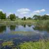 View of a green over a pond at Teleli Golf Club.