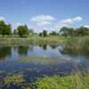 View of a green over a pond at Teleli Golf Club.