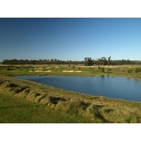 One of five water hazards comes into play on Monarch Dunes Golf Club's Challenge Course's ninth hole.