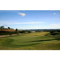 The 13th hole at Arrowood Golf Course is a long par 5 with an elevated green. 