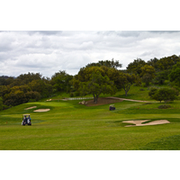 The fourth green at The Golf Club of California is surrounded by bunkers.
