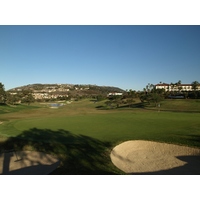 The first hole at Monarch Beach Golf Links is an uphill par 4 with water in play on the right.